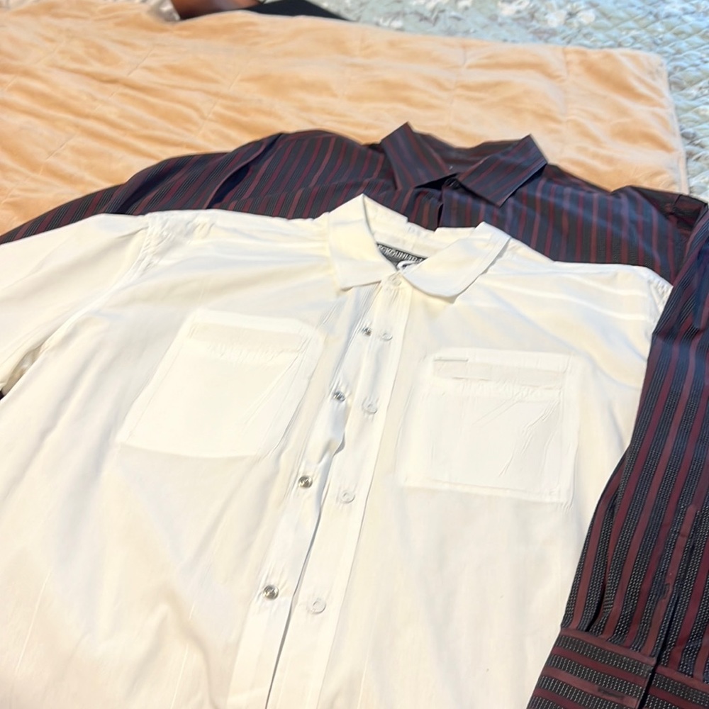 Ecko Unlimited white short sleeve and Perry Ellis burgundy/black long sleeve